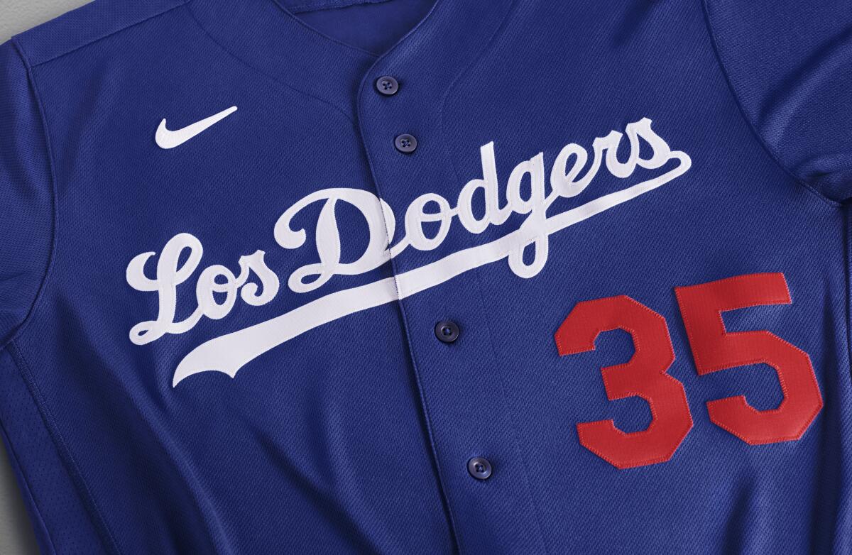 A closer look at the Dodgers' Nike City Connect jersey.