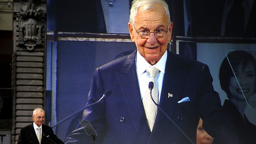 Business icon Lee Iacocca speaks after he receive honors at the Ellis Island Family Heritage Awards at the Ellis Island Immigration Museum at the Great Hall on Ellis Island April 13, 2011 in New York.