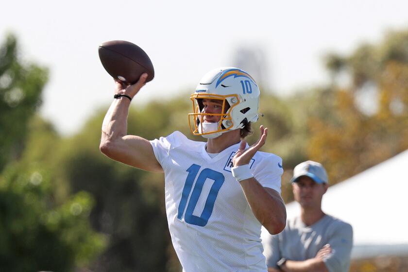 Quarterback Justin Herbert at Jack Hammett Sports Complex in Costa Mesa.