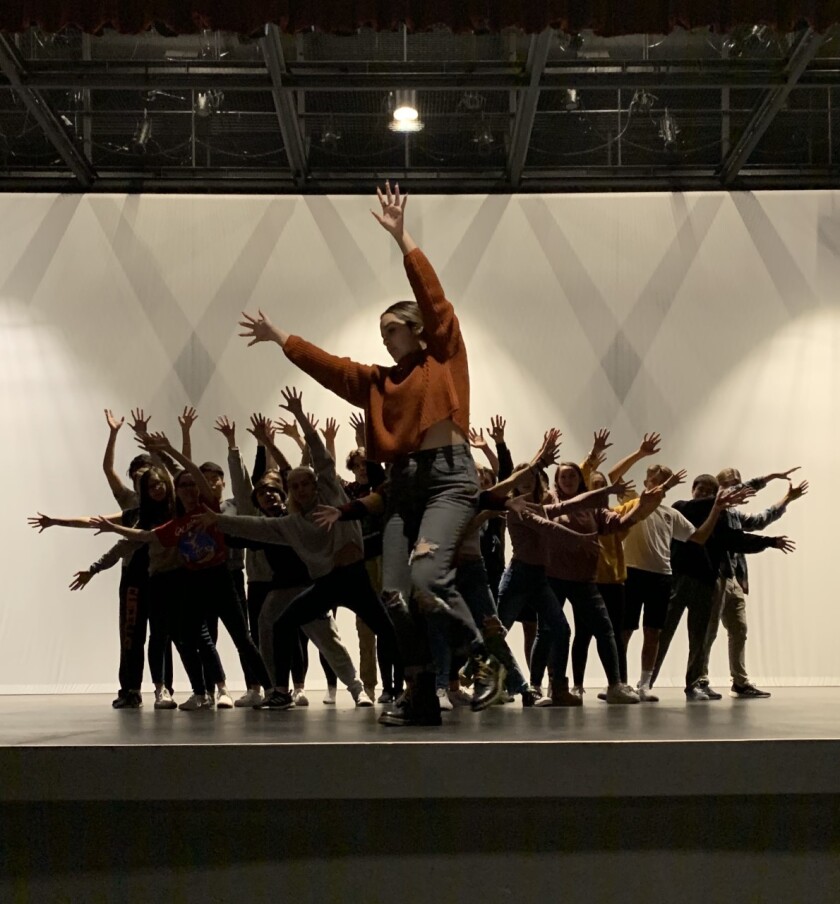 Pippin cast members in rehearsal.