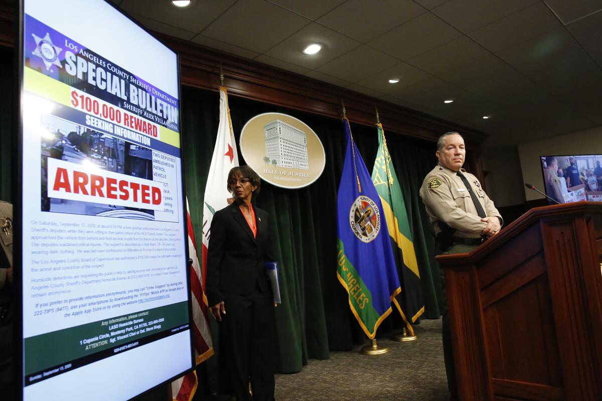 Then-Los Angeles County Sheriff Alex Villanueva and then-District Attorney Jackie Lacey.