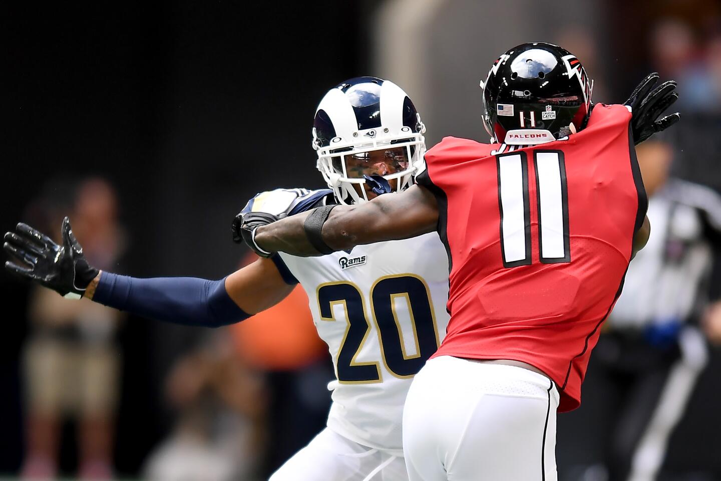 Los Angeles Rams defensive back Jalen Ramsey celebrates his