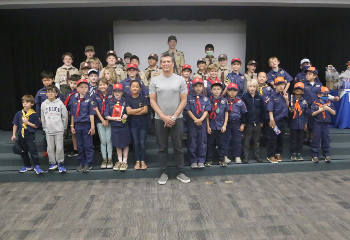 U.S.Navy Commander Steven Elias with local Cub Scout Pack 734.