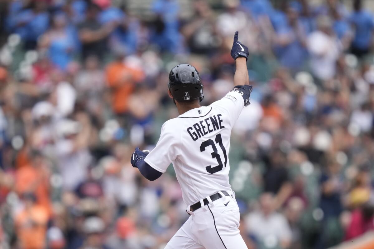 Detroit Tigers' Riley Greene gets hit in first MLB at-bat
