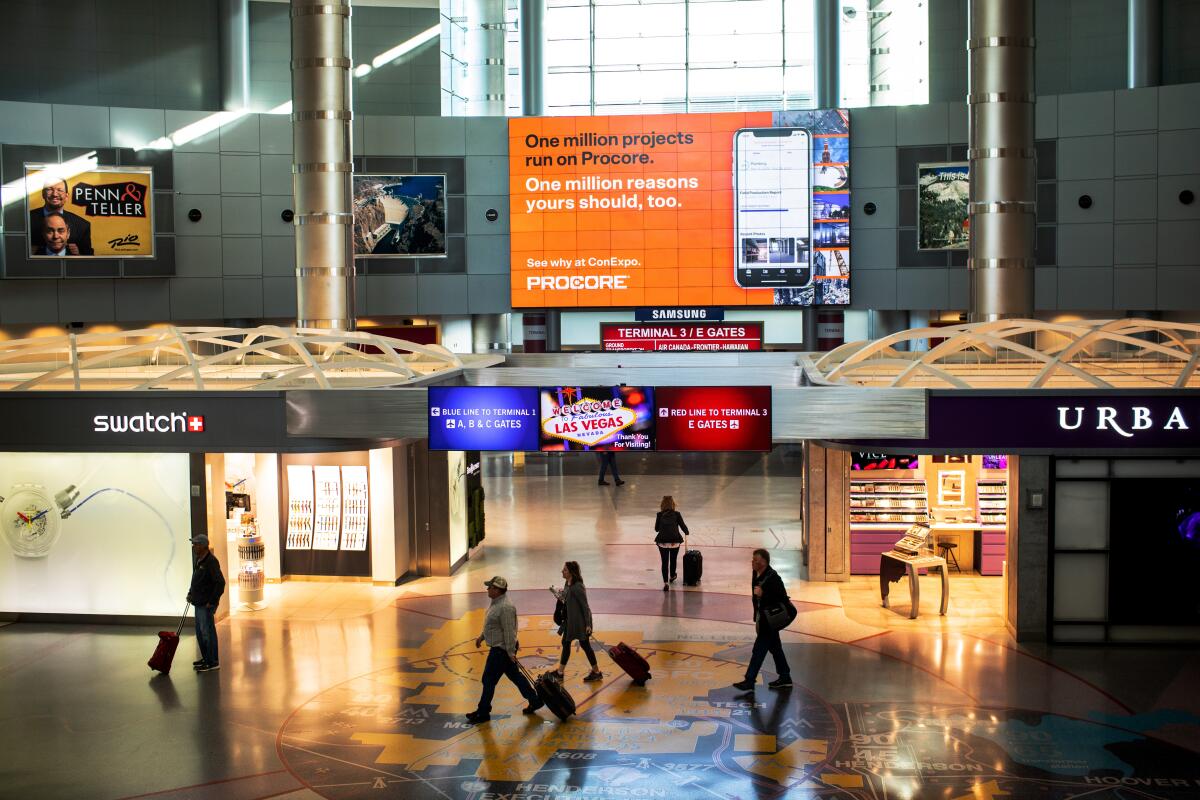 A sparsely populated McCarran International Airport in Las Vegas on March 9.