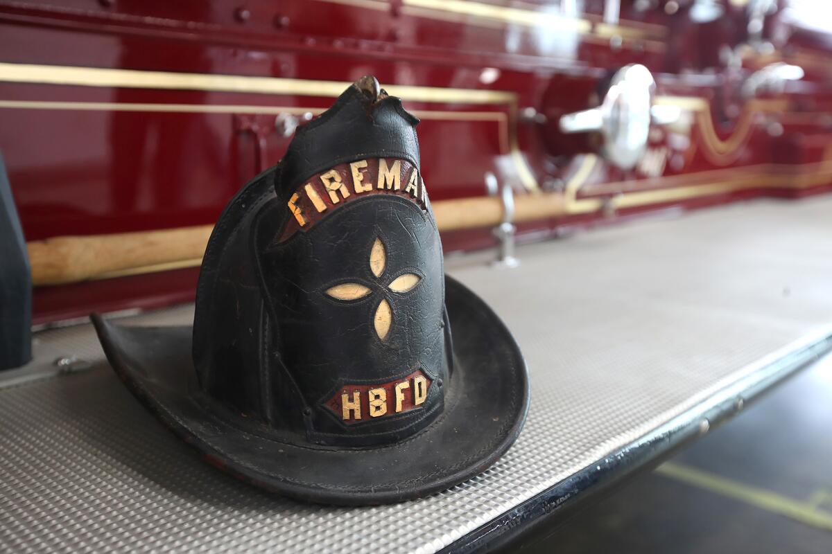 The fire helmet donated to the Huntington Beach Firefighters Assn.