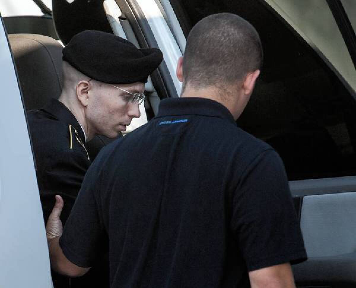 Army Pfc. Bradley Manning arrives at court at Ft. Meade, Md., for closing arguments in his case.