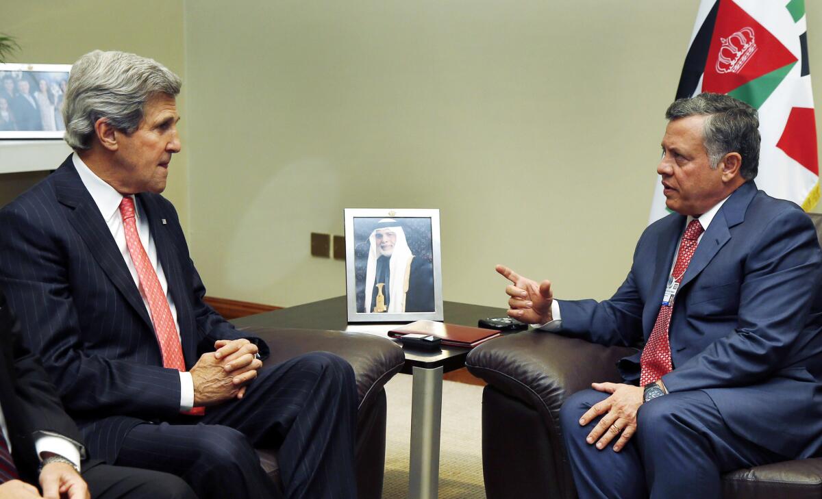 Ironically, Jordan's King Abdullah II's rollout of a "democratic empowerment" project coincided with his government's action to block local access to about 300 domestic websites. Above: U.S. Secretary of State John Kerry meets with King Abdullah near the Dead Sea in Jordan.