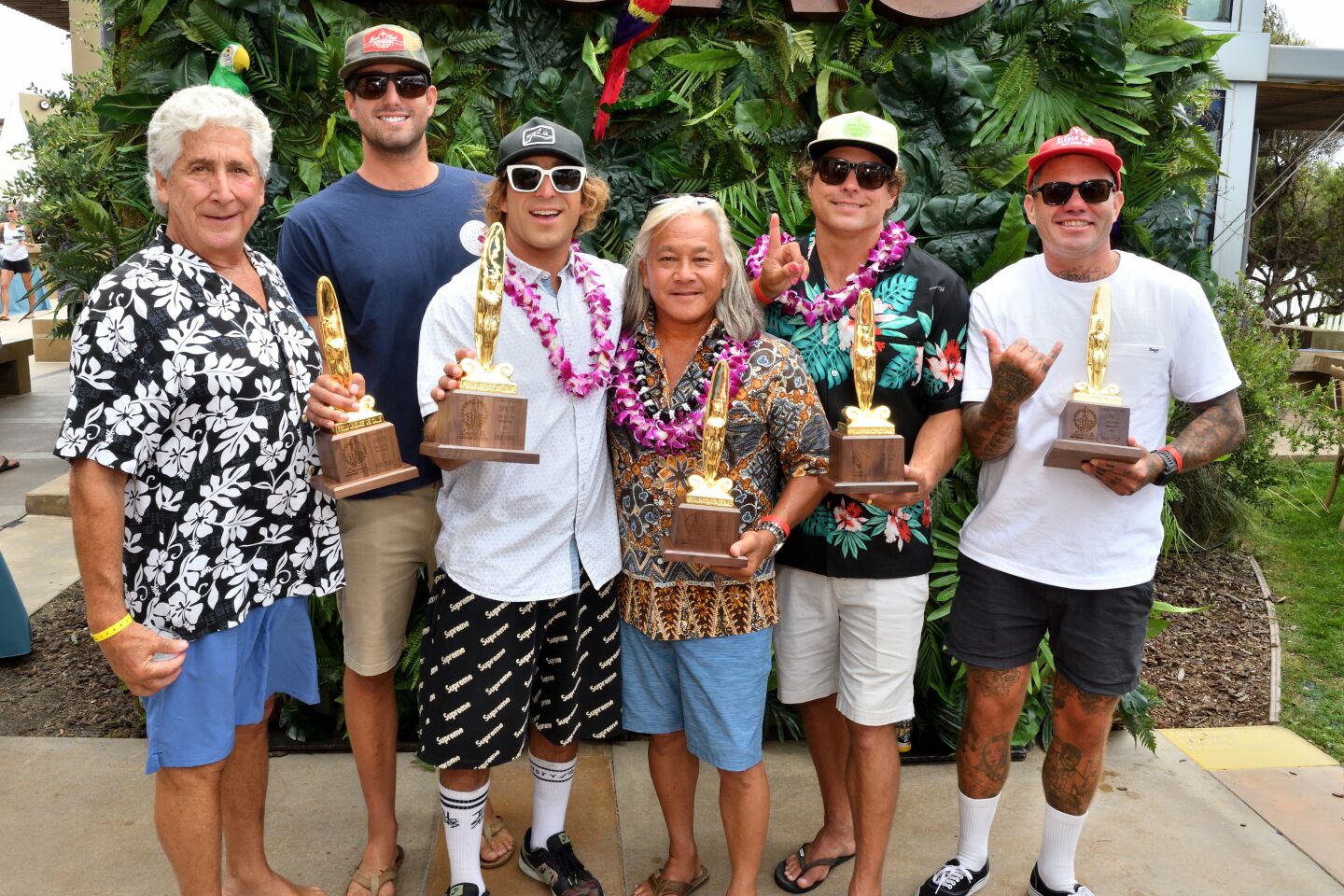 Victory in the Legends of Surfing Invitational contest went to Scorpion Bay/Team Borrelli: Fred Borrelli, Mason Derieux, Jacob Szekely, surf veteran Guy Takayama, Josh Hall and Felipe Becerra.