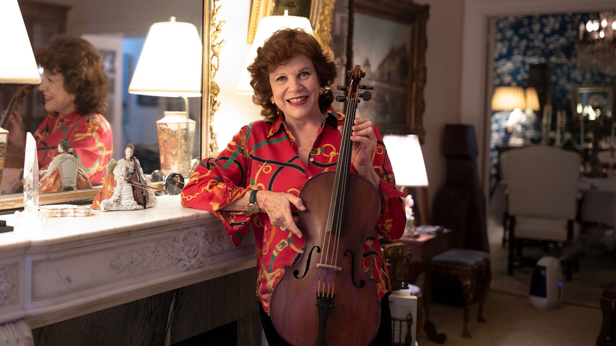 Christine Walveska, reunited with her Bernardel cello, at her home in New York.