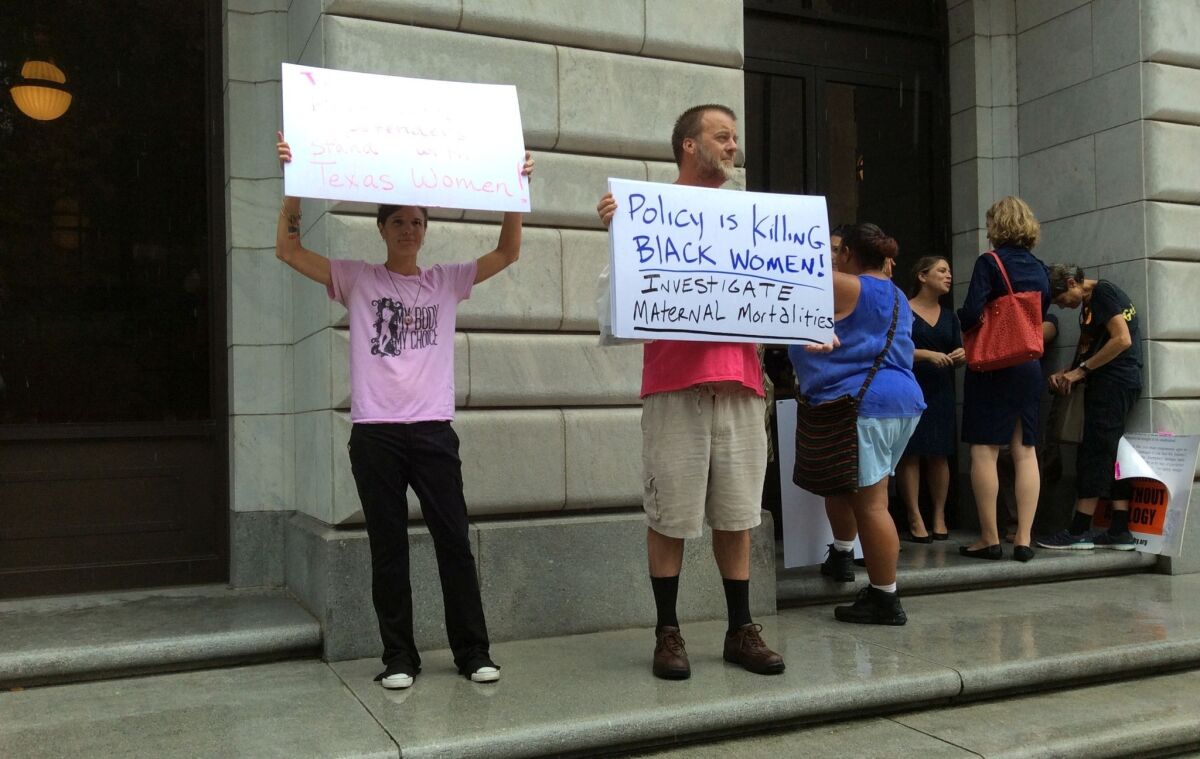 Abortion rights demonstrators outside the U.S. 5th Circuit Court of Appeals last month.