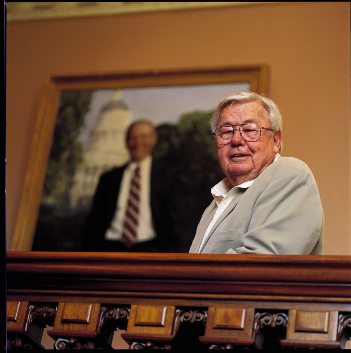 Stuart Spencer and a portrait of former California Gov. Pete Wilson