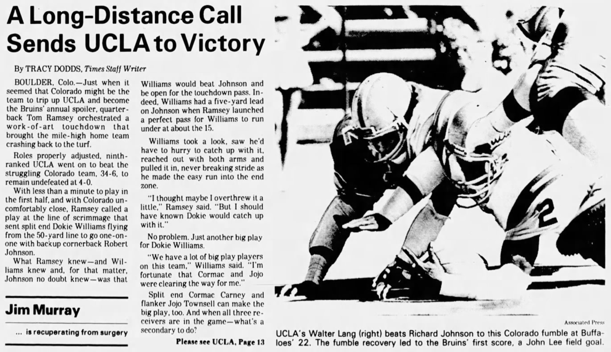 UCLA vs. Colorado in the Los Angeles Times on Oct. 3, 1982.