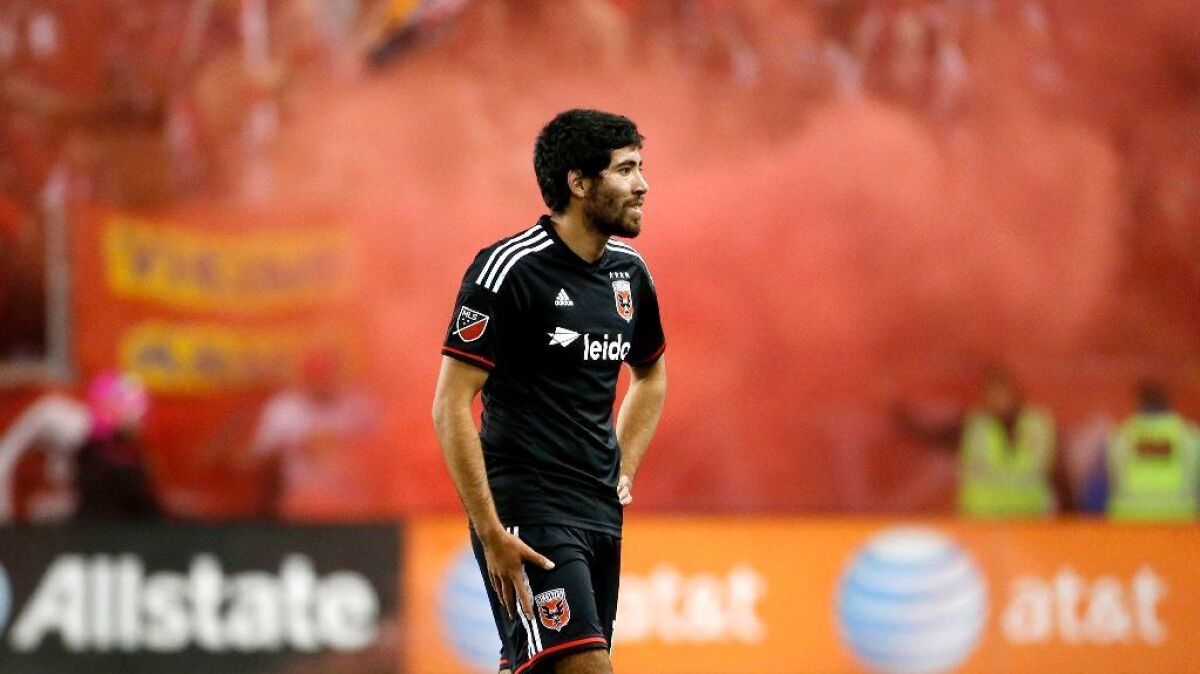 Former D.C. United midfielder Miguel Aguilar walks off the field after a 1-0 loss to the New York Red Bulls on Nov. 8. 2015.