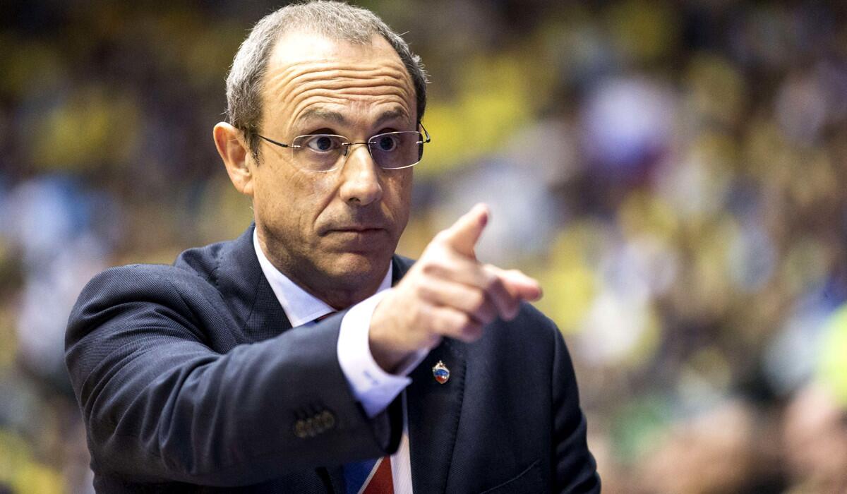 Coach Ettore Messina gives his CSKA Moscow players direction during a Euroleague game against Maccabi Tel Aviv.