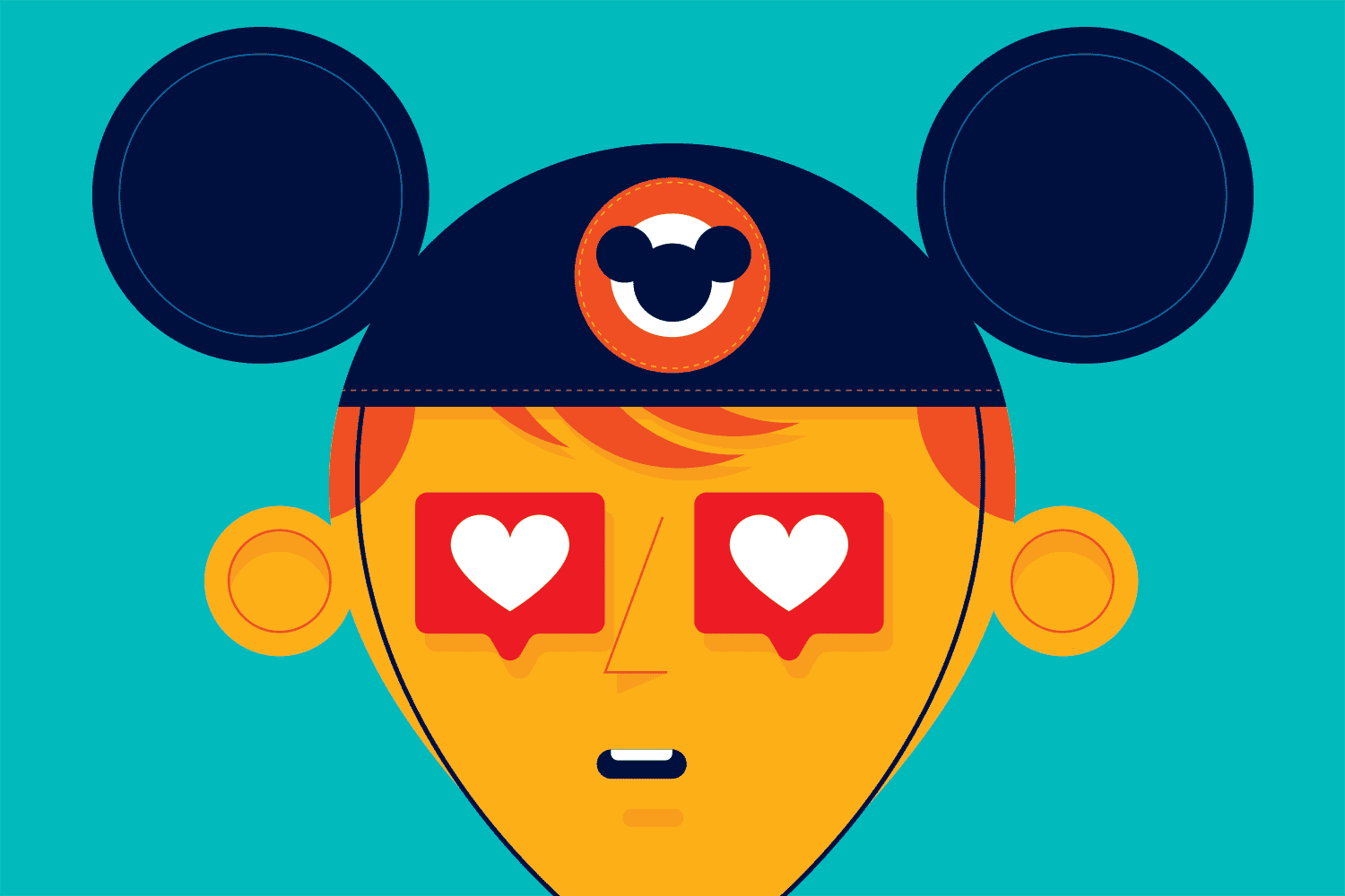 An illustration of a person wearing a hat of mouse ears.