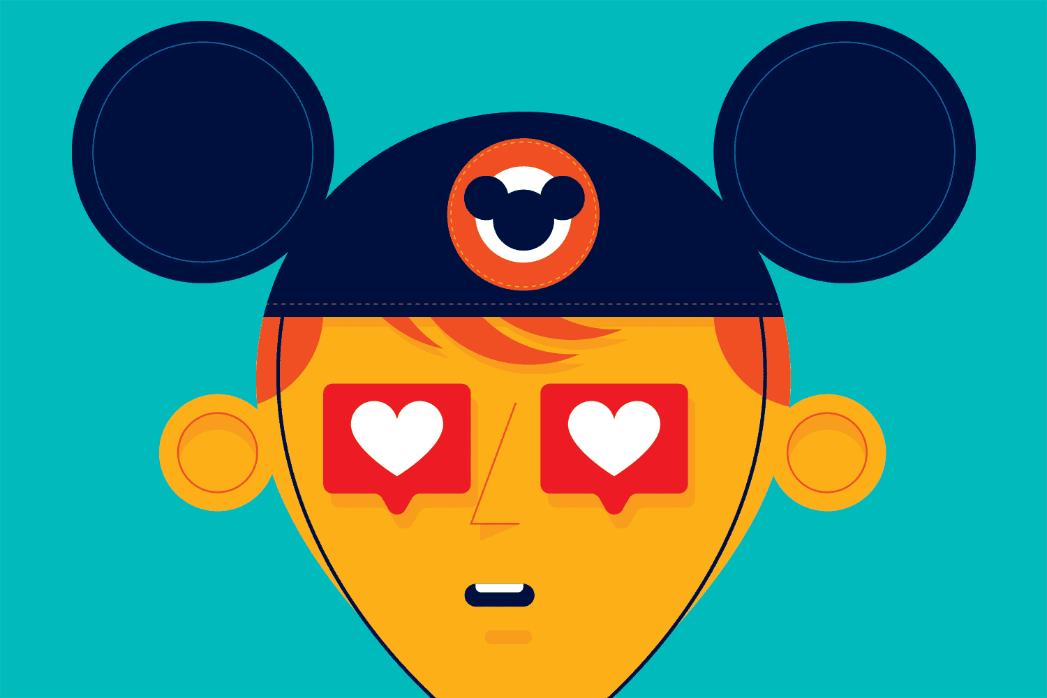 Smells waft past a face wearing Mickey Mouse ears and instagram hearts for eyes.