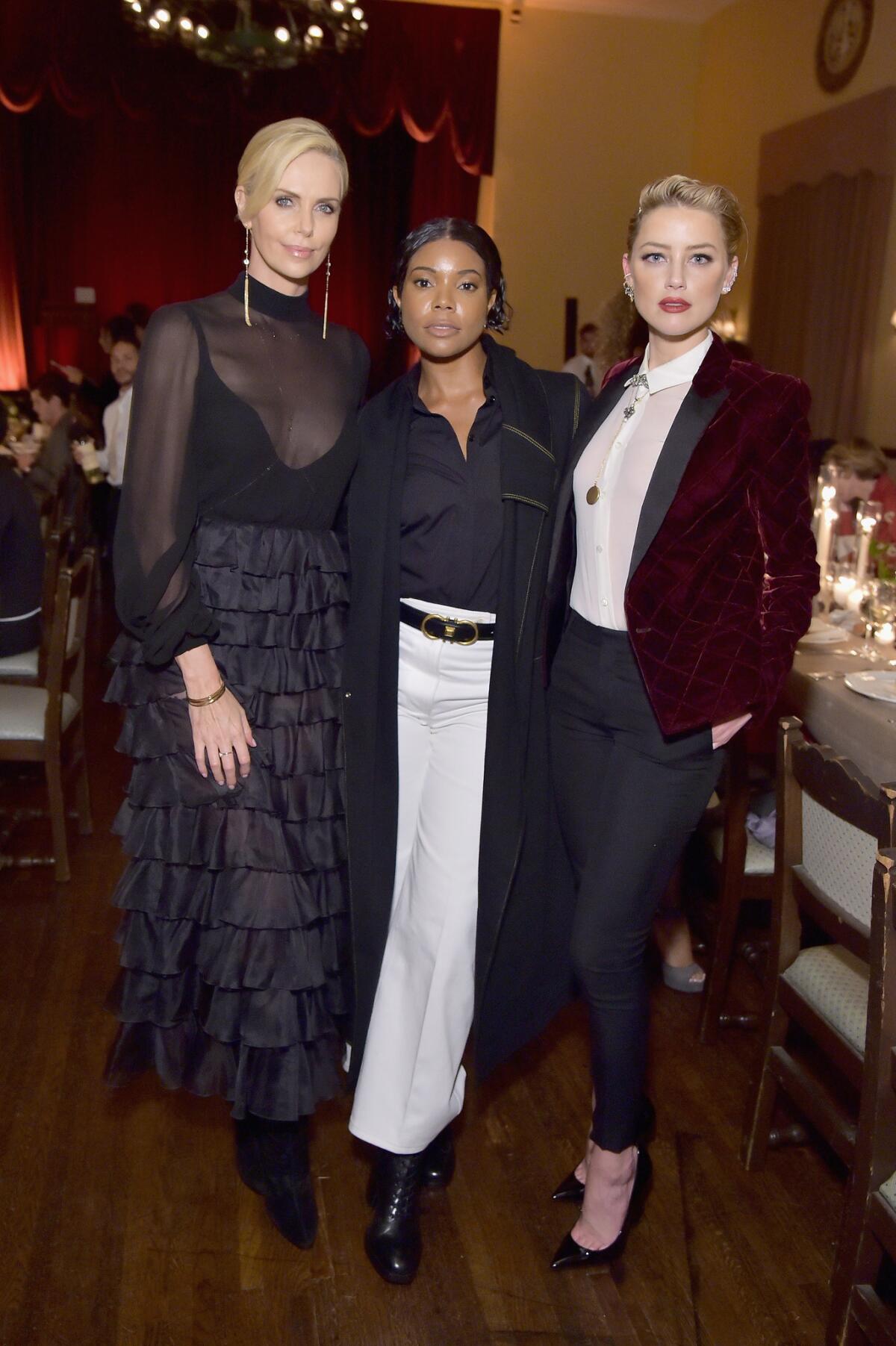 From left, Charlize Theron, Gabrielle Union and Amber Heard.