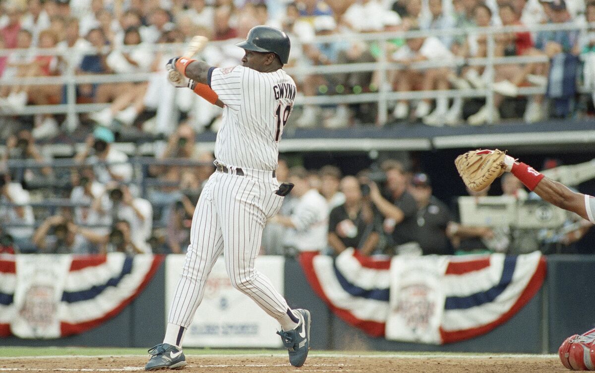 Tony Gwynn bats in the 1992 All-Star Game in San Diego.
