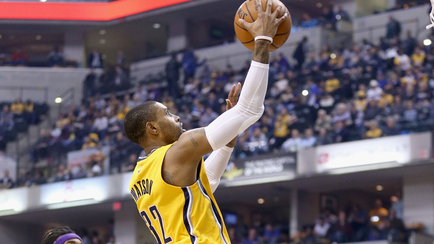 Indiana Pacers guard C.J. Watson puts up a shot during a 110-91 win over the Lakers on Monday.