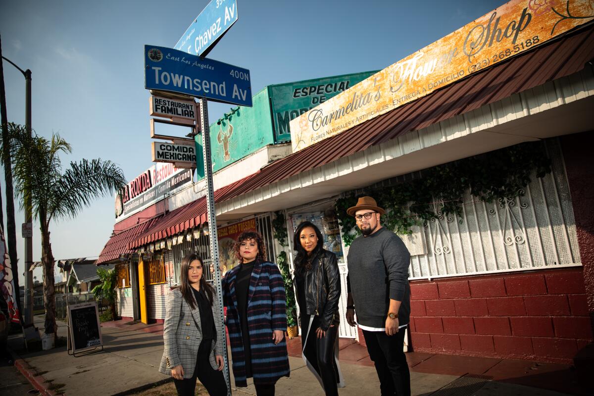 America Ferrera with the team behind 'Gentefied' in Boyle Heights