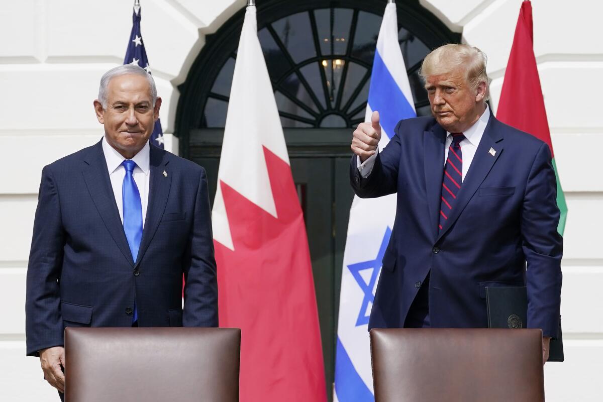 Benjamin Netanyahu and Donald Trump at the White House in 2020.