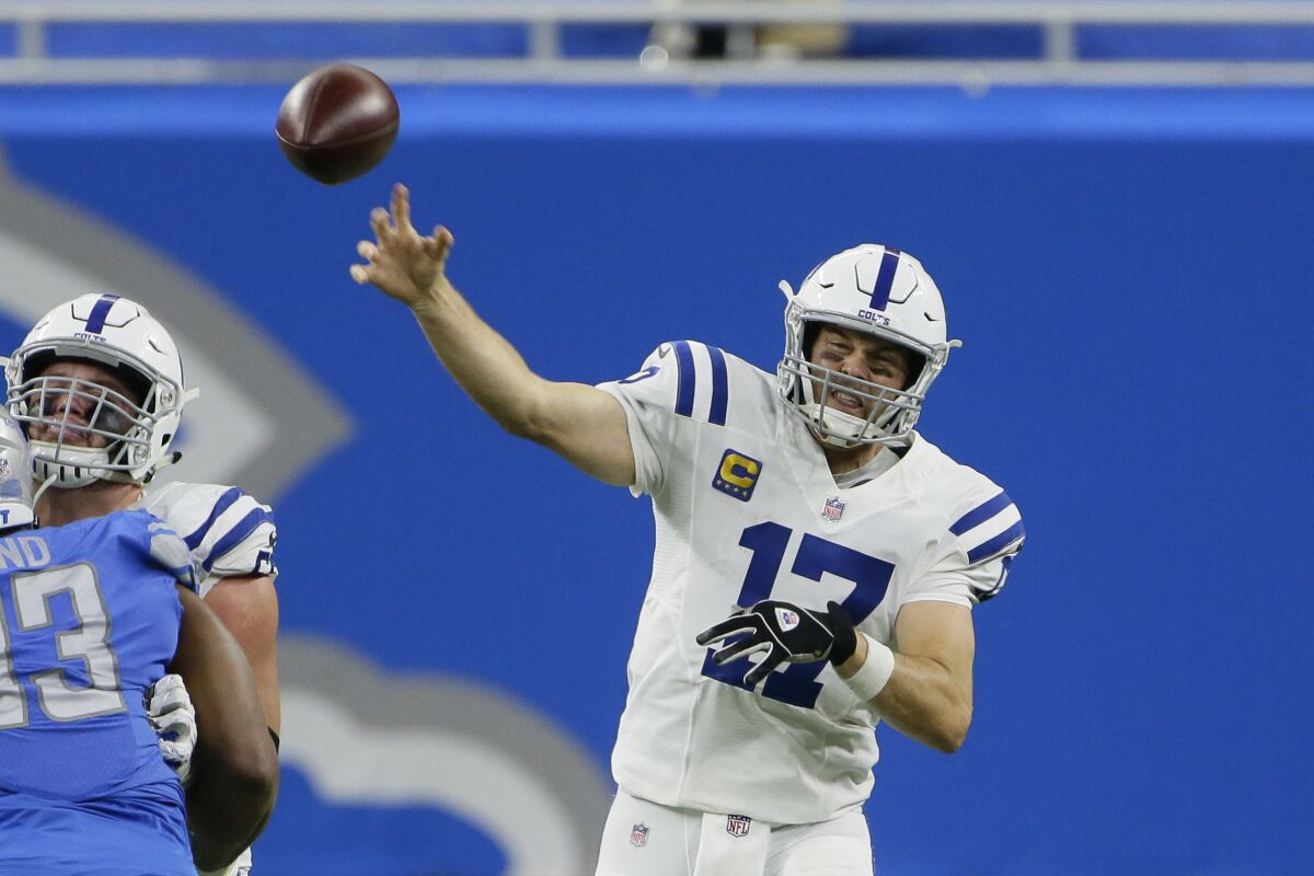 Indianapolis Colts quarterback Philip Rivers against the Detroit Lions on Sunday.