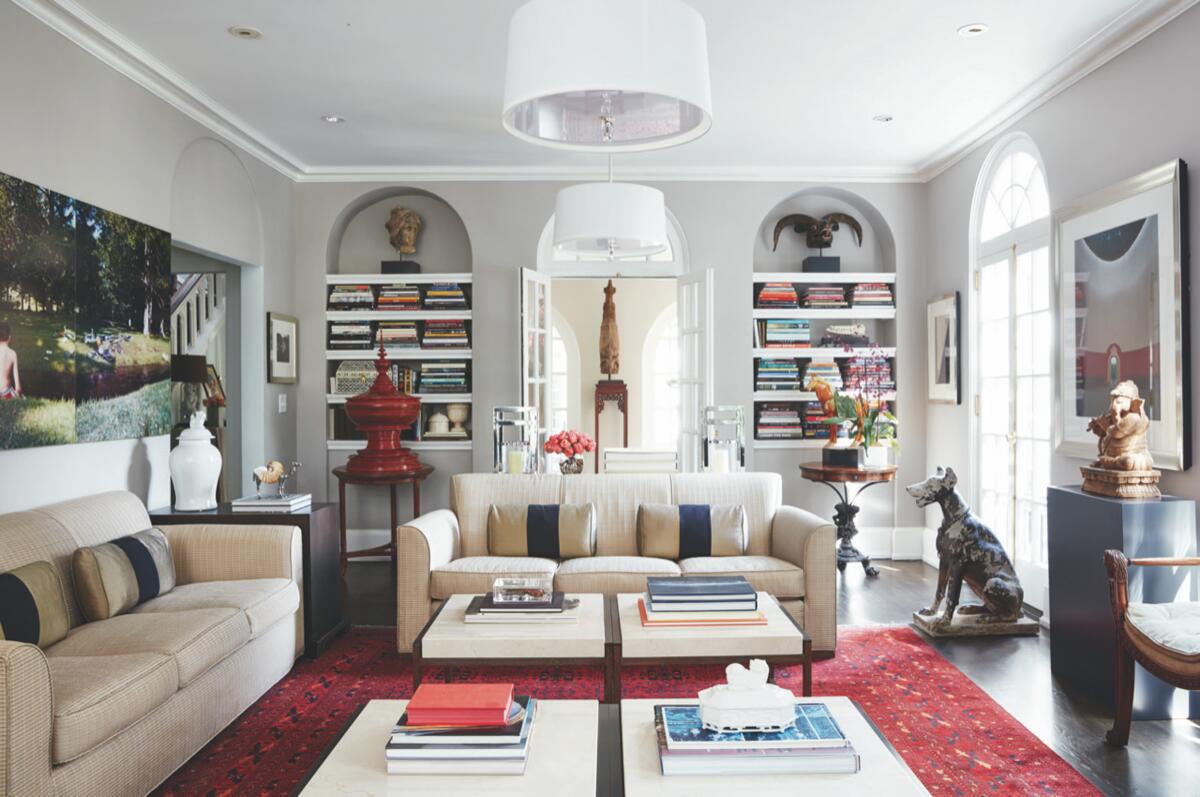 Interior designer Vern Yip used a cream Jim Thompson silk fabric from Thailand to upholster his sofas.