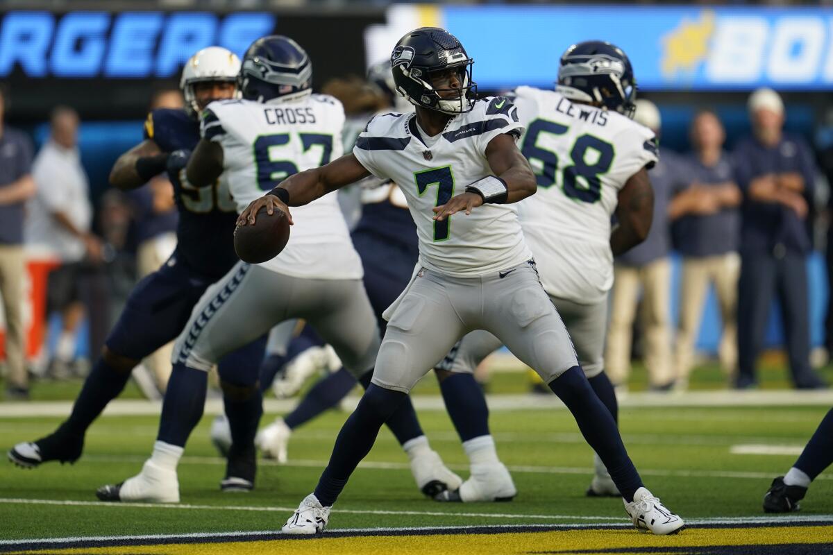 Seattle Seahawks quarterback Geno Smith throws during the second half Sunday.