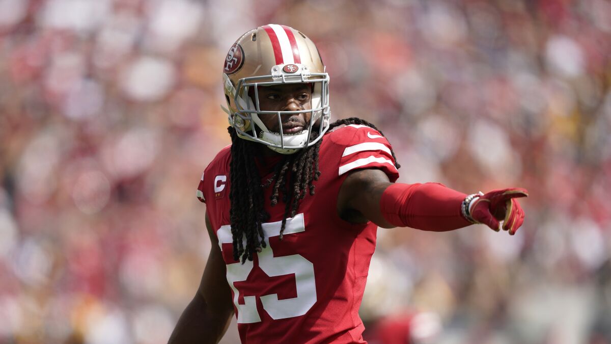 San Francisco 49ers cornerback Richard Sherman against the Pittsburgh Steelers during the first half on Sept. 22 in Santa Clara.
