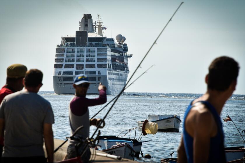 The "Empress of the Seas", a Bahamas-flagged vessel owned by the US Royal Caribbean which became the last cruise of a US company to touch the Cuban port following the new US sanctions against the island, leaves from Havana, on June 5, 2019. - The Trump administration clamped down on US tourist visits to Cuba on June 4, aiming to cut the flow of dollars to a country that Washington accuses of helping prop up Venezuelan President Nicolas Maduro. The Treasury Department banned group educational travel, cruise ship and private yacht visits by Americans, taking aim at the most common ways US tourists and Cuban-Americans visit the Caribbean island. (Photo by ADALBERTO ROQUE / AFP)ADALBERTO ROQUE/AFP/Getty Images ** OUTS - ELSENT, FPG, CM - OUTS * NM, PH, VA if sourced by CT, LA or MoD **
