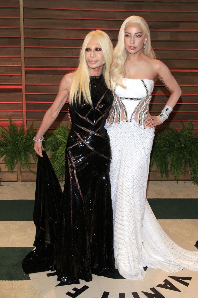Italian designer Donatella Versace and singer Lady Gaga.