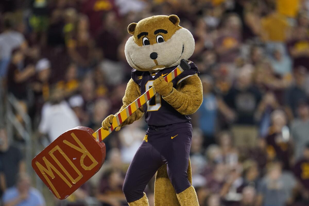 Minnesota mascot Goldy Gopher is ready to "Row the Boat" during a football game