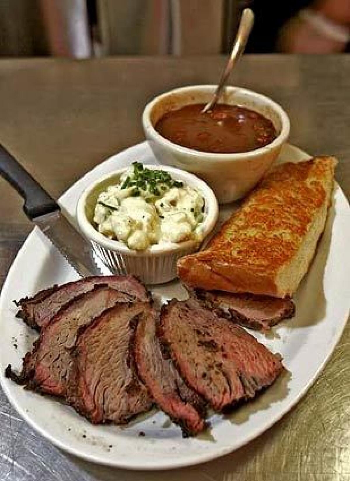 Spice-rubbed tri-tip with all the fixings.