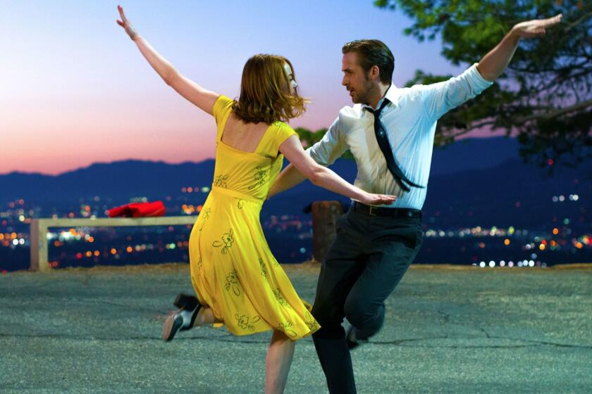 This image released by Lionsgate shows Ryan Gosling, right, and Emma Stone in a scene from, "La La Land." The Oscar-winning movie is the latest to help promote tourism to L.A.