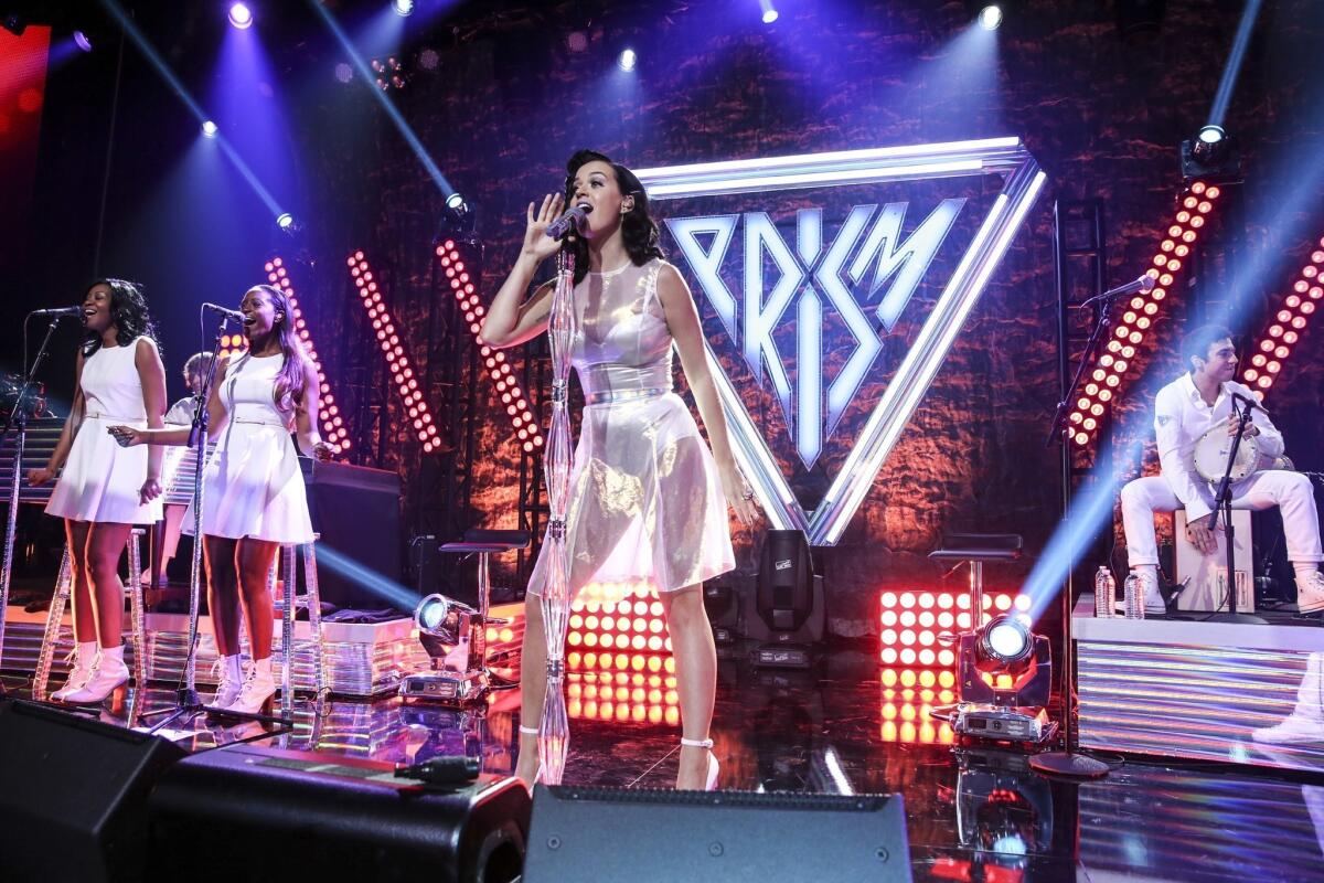 Katy Perry performs at the iHeartRadio Theater in Los Angeles.