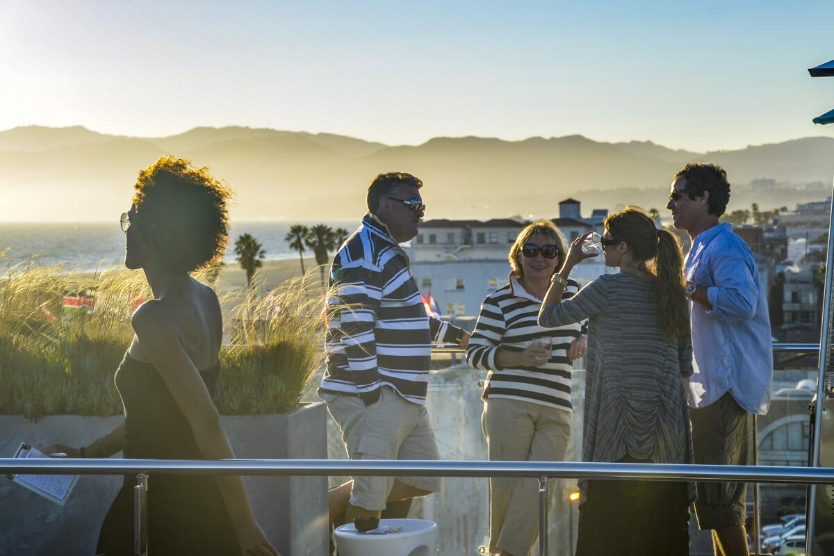 Rooftop bar at Hotel Erwin, Venice Beach, Los Angeles.