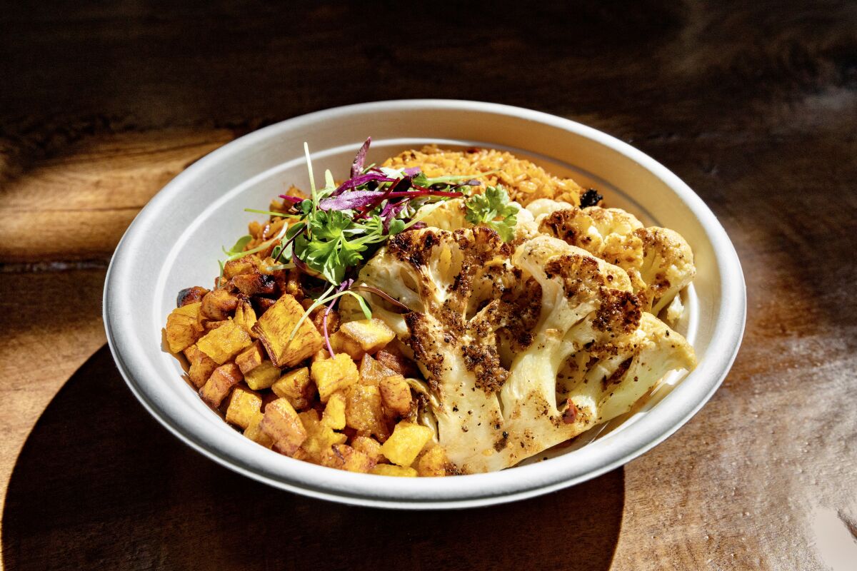 bowl of roasted cauliflower and other vegetables