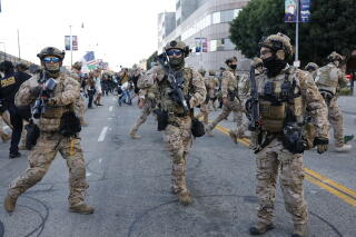 Police patrol the street.