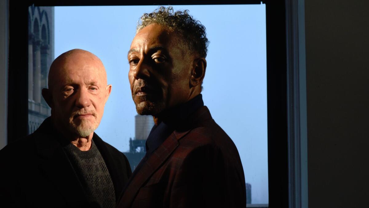 Jonathan Banks and Giancarlo Esposito at the AMC offices in New York.