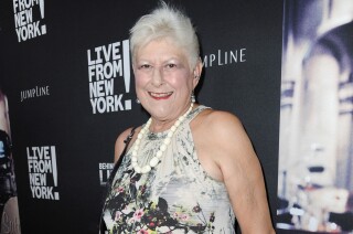 Anne Beatts arrives at the premiere of "Live from New York!" in Los Angeles in 2015.