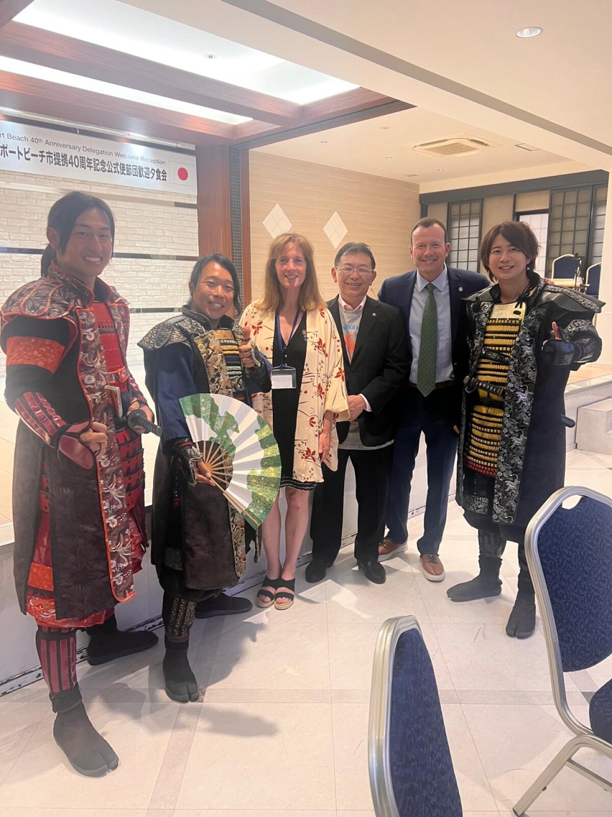 Samurai performers with  Robyn Grant, Okazaki Mayor Yasuhiro Nakane and Erik Weigand.