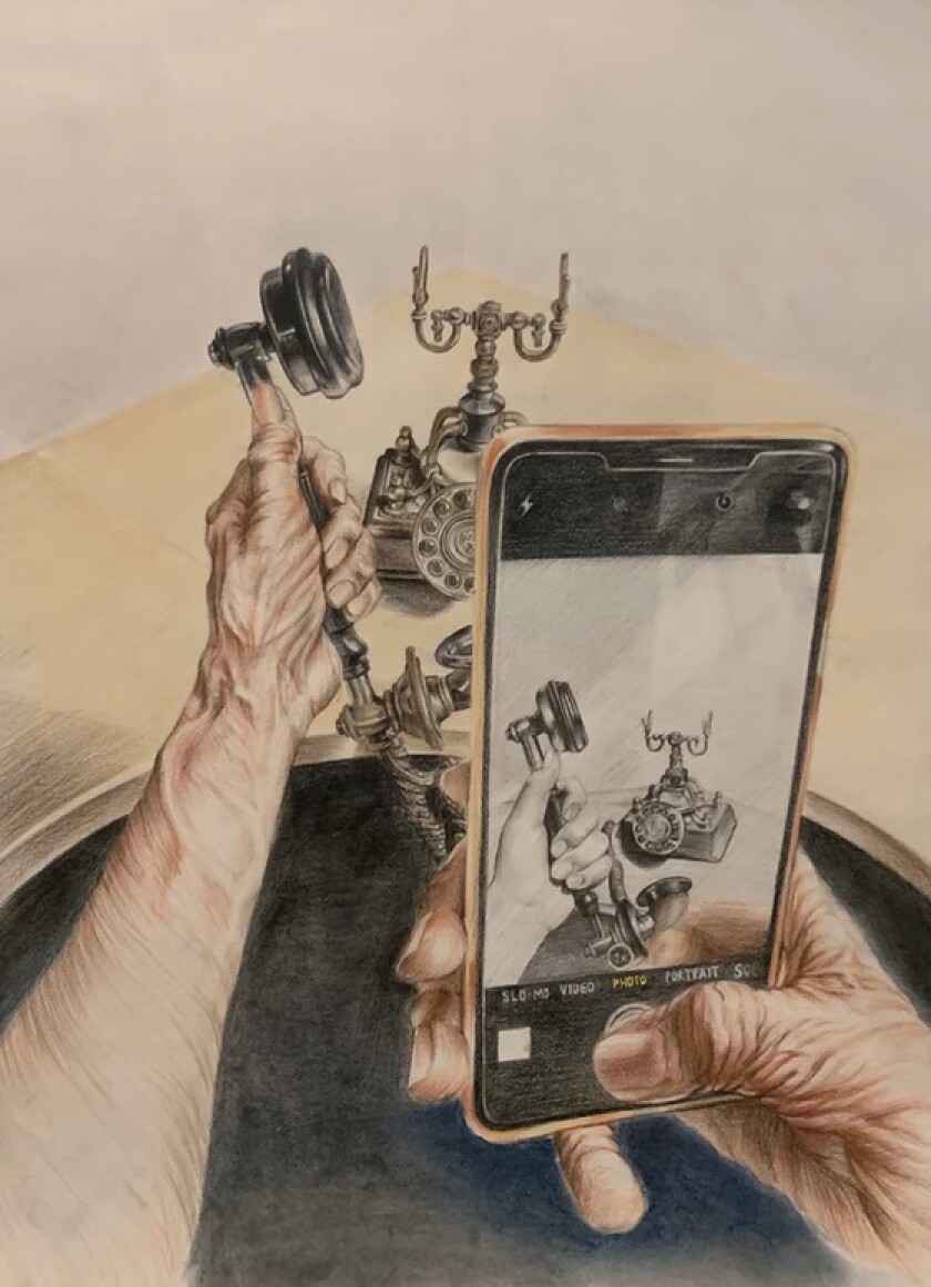 A painting that reflects how technology has changed.