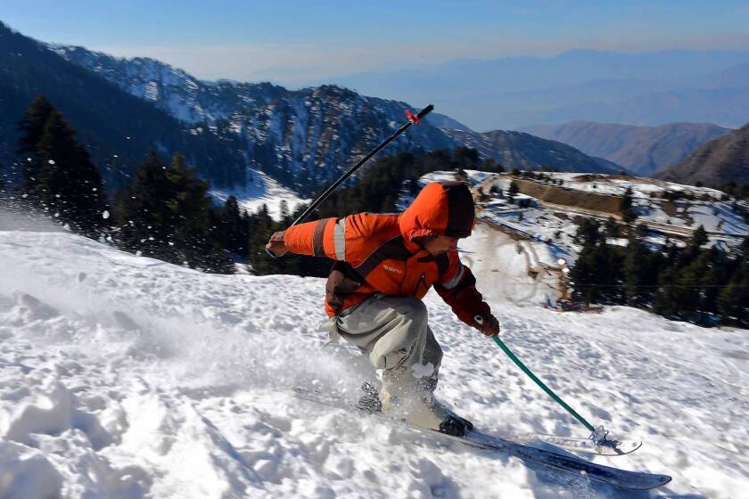 A skier heads down a slope at the Malam Jabba resort in Pakistan's Swat Valley.