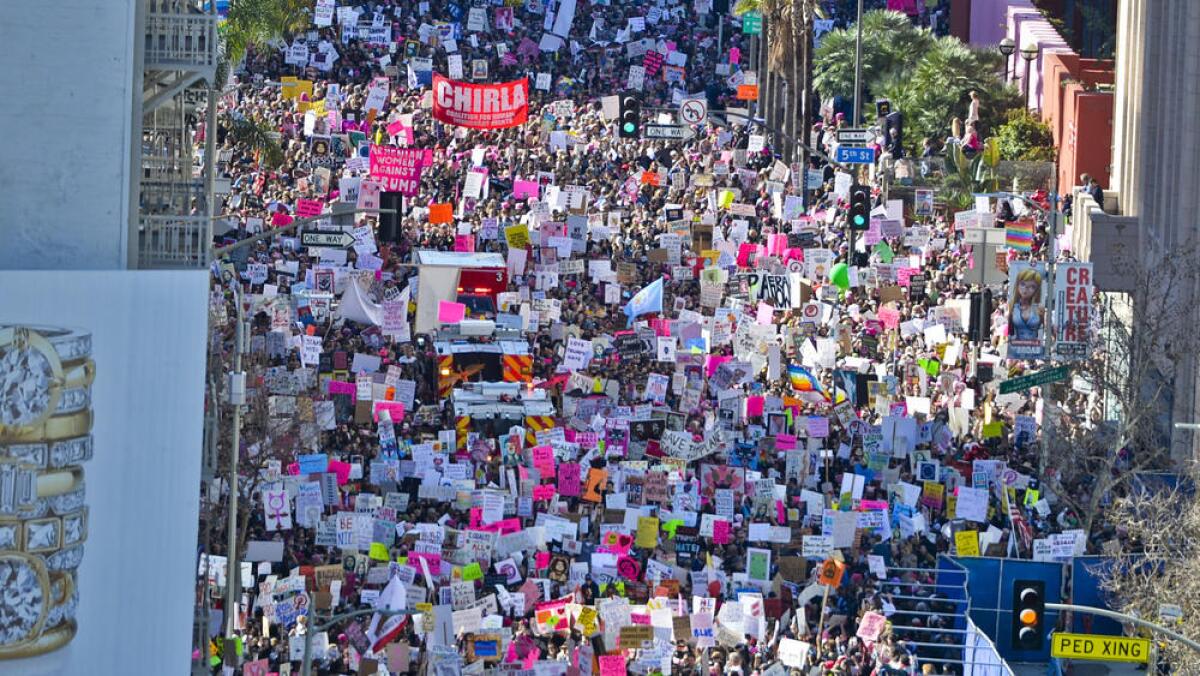 Marchers take to the streets of Los Angeles.