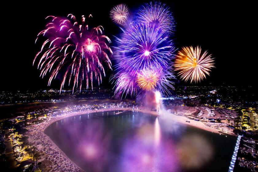 Fireworks over the Back Bay in Newport Beach.