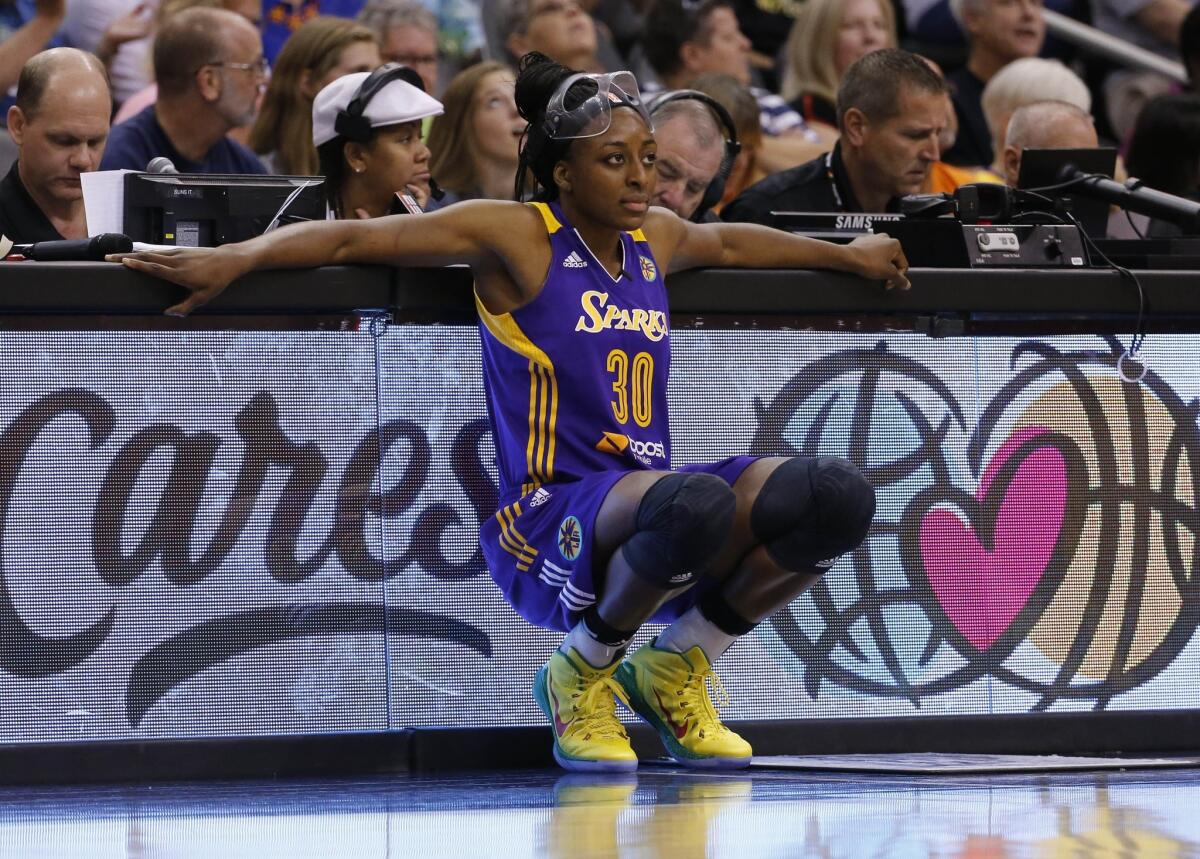 Nneka Ogwumike waits to check-in to the WNBA All-Star game on July 19 in Phoenix. Ogwumike had 14 points and 12 rebounds in the Sparks' 80-77 overtime win over the Atlanta Dream on Friday at Staples Center.