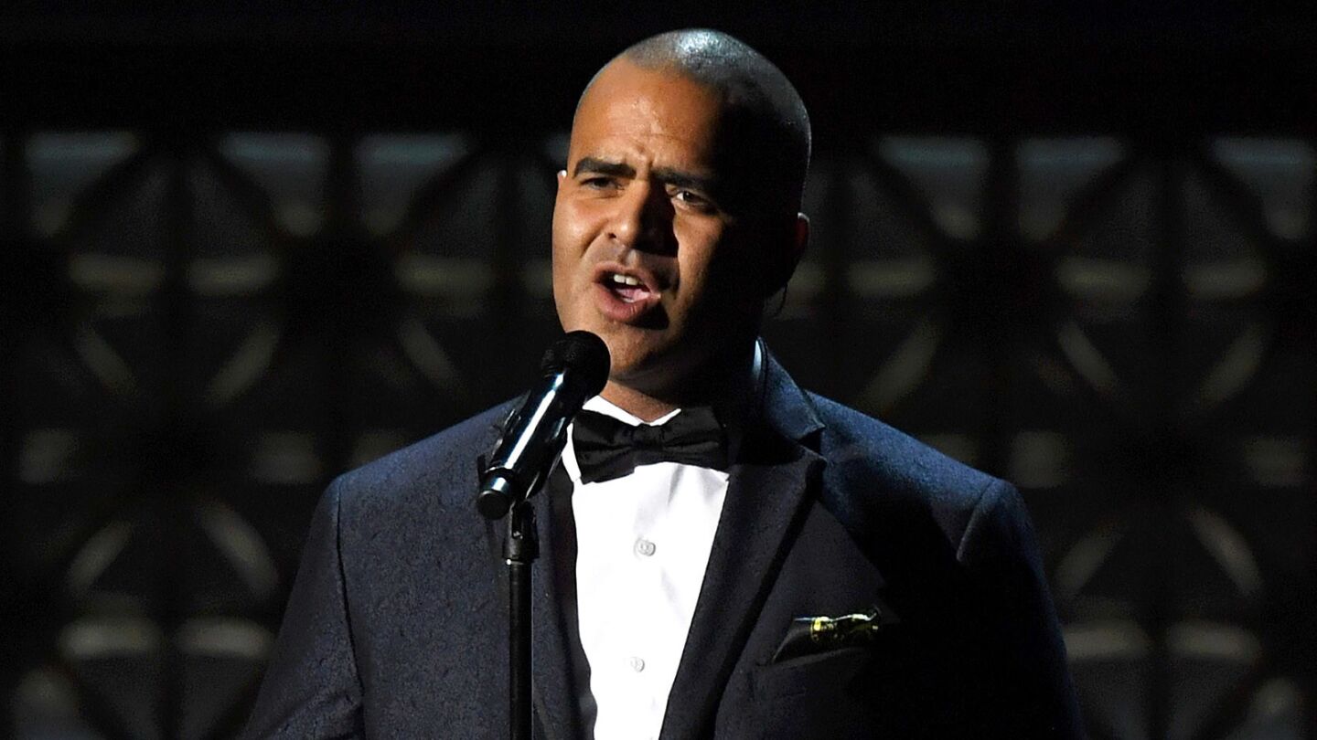 Actor Christopher Jackson performs during the in-memoriam section of the 2017 Emmys.