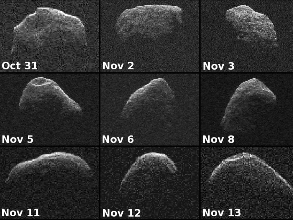 A series of dated images of the asteroid Apophis.