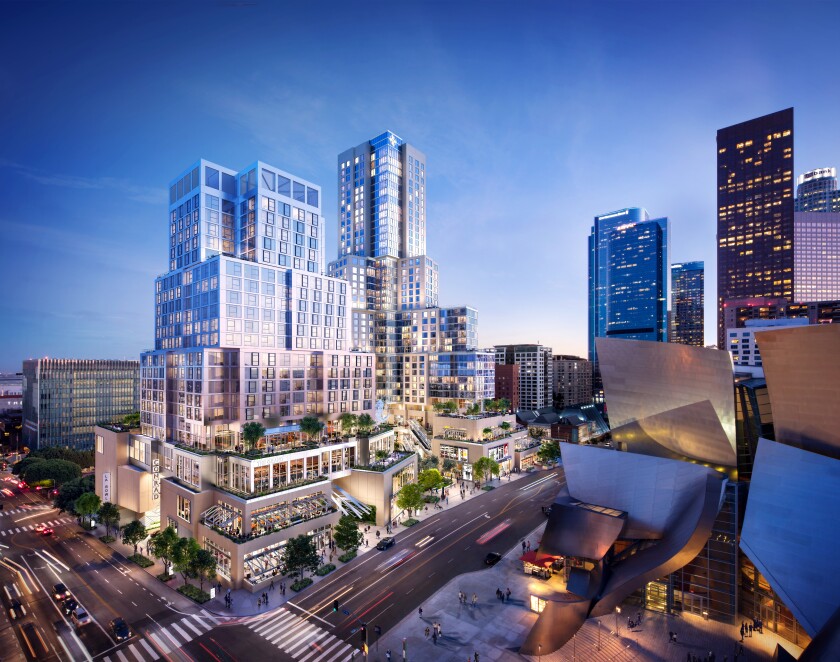 A rendering of the new Grand L.A. development in downtown Los Angeles.
